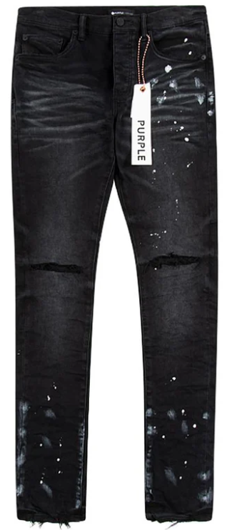 Purple Brand Black Resin Knee Slit Jeans